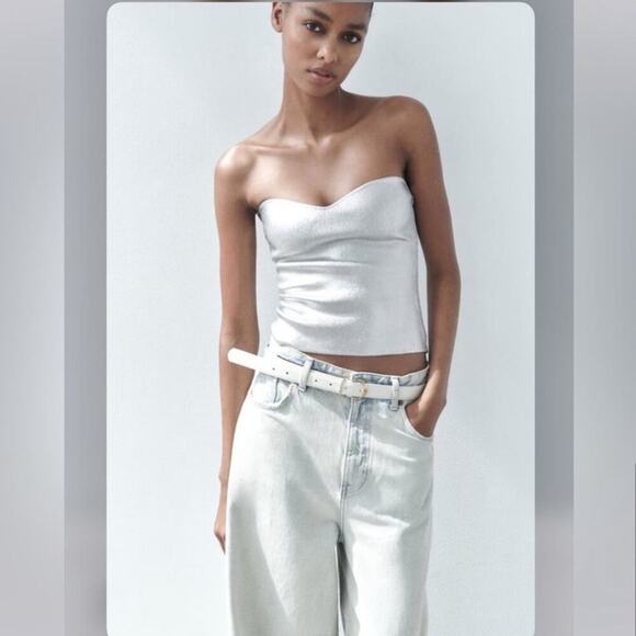 Zara Silver KNIT BUSTIER TOP Size Extra Large XL - Picture 8 of 16